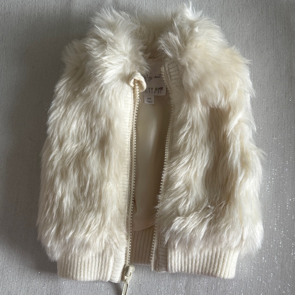 Starting Out Cream Faux Fur Vest